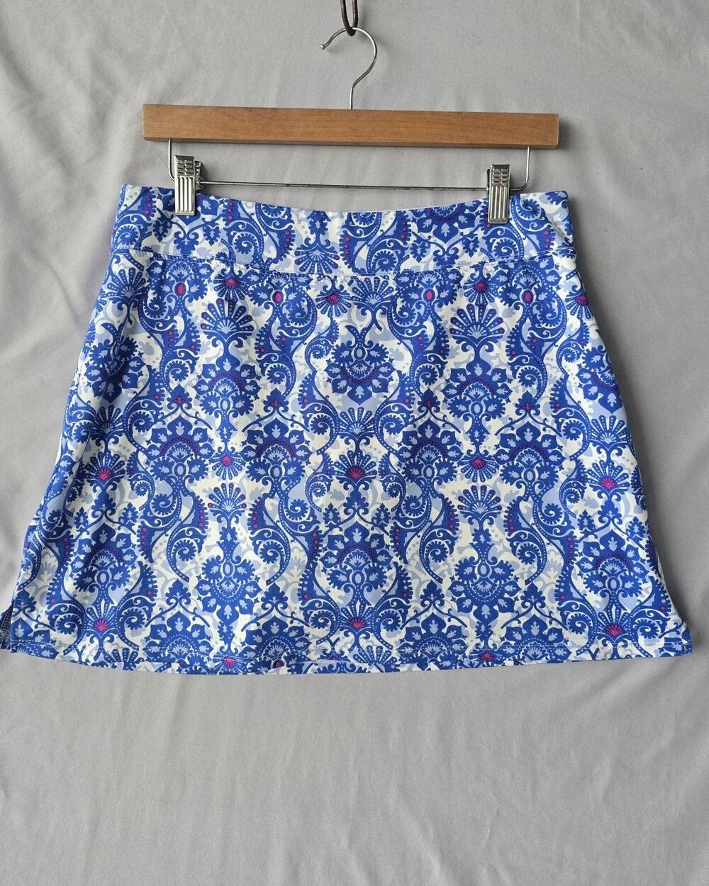 Tranquility Skort Womens Medium Blue Floral Pull On Lined Golf Tennis Active